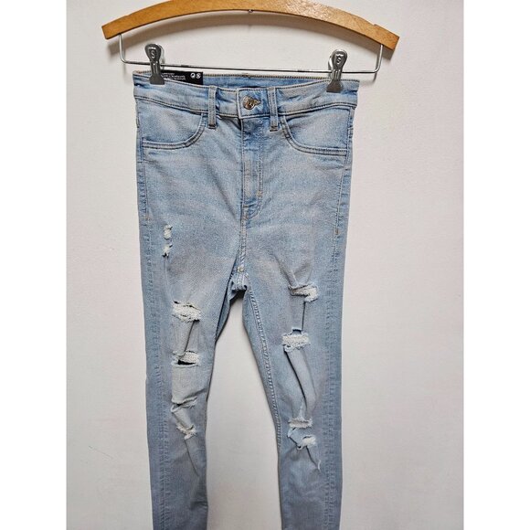NEW Divided H&M Jeans Womens 2 Blue Denim Light Wash Cotton Blend Distressed - Picture 4 of 7